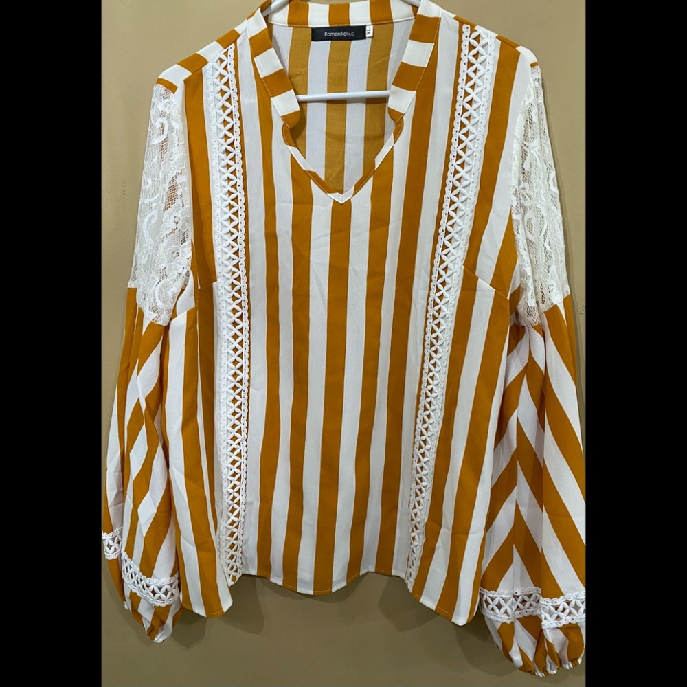 Romantic Striped Lace & Trim Detail Top